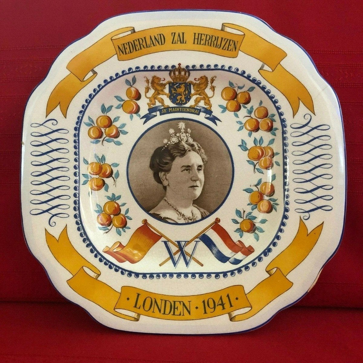 Wandbord Wilhelmina. 1941 Nederland zal herrijzen., Ophalen of Verzenden