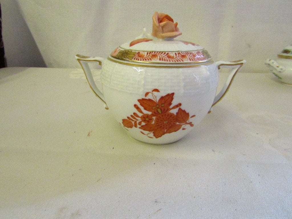 Herend Suikerpot met Roosknop - Oranje Bloemenpatroon, Antiek en Kunst, Ophalen of Verzenden
