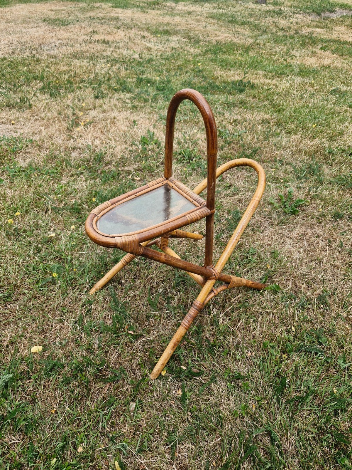 Vintage bamboe plantenstandaard / bijzettafel, Ophalen of Verzenden