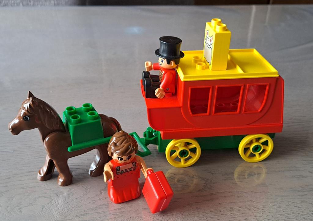 Vintage Duplo postkoets, met paard en  accesoires, Ophalen, Gebruikt, Complete set, Duplo