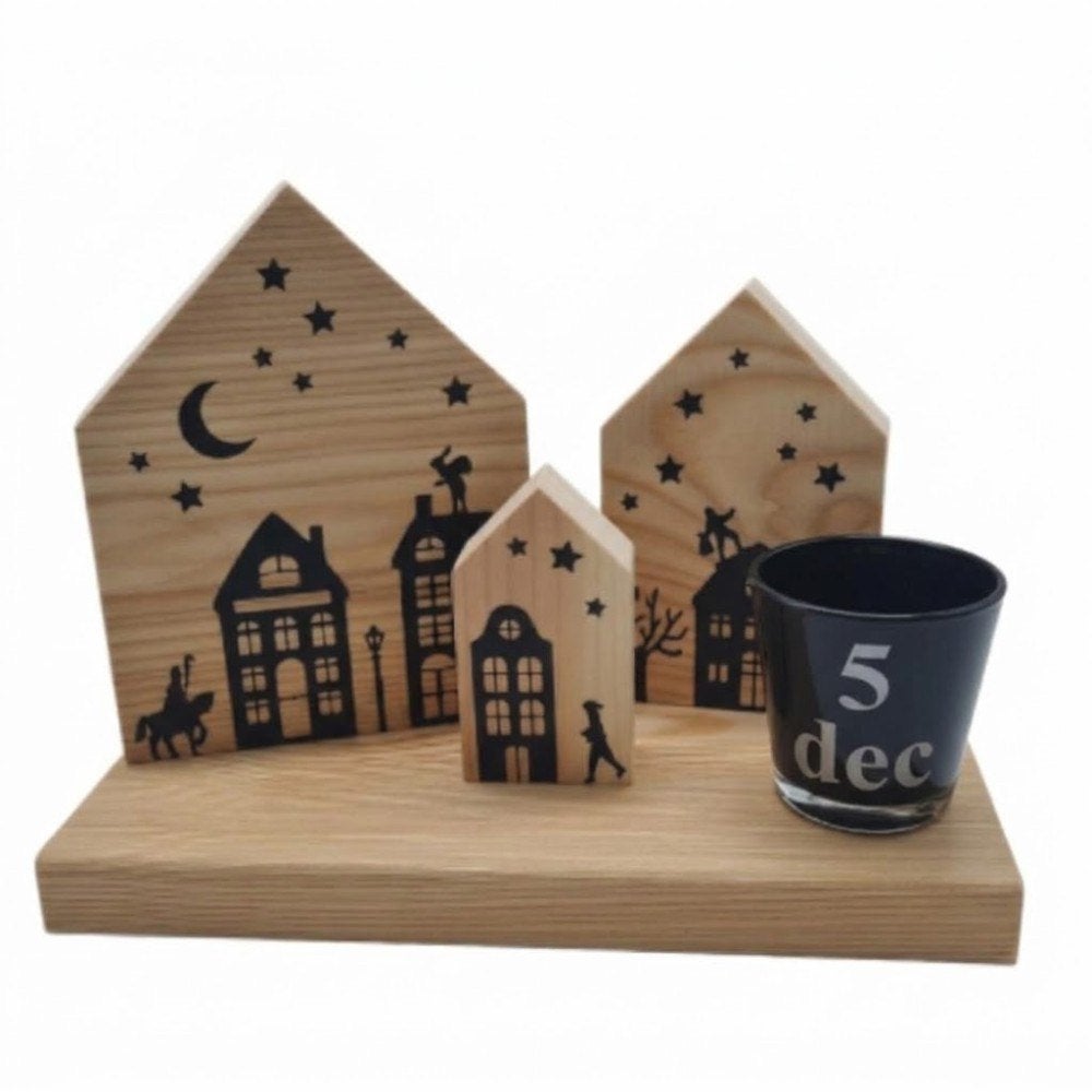 Sinterklaas houten huisjes met theelicht 5 december, Ophalen of Verzenden, Kadoootje, Brakel, In