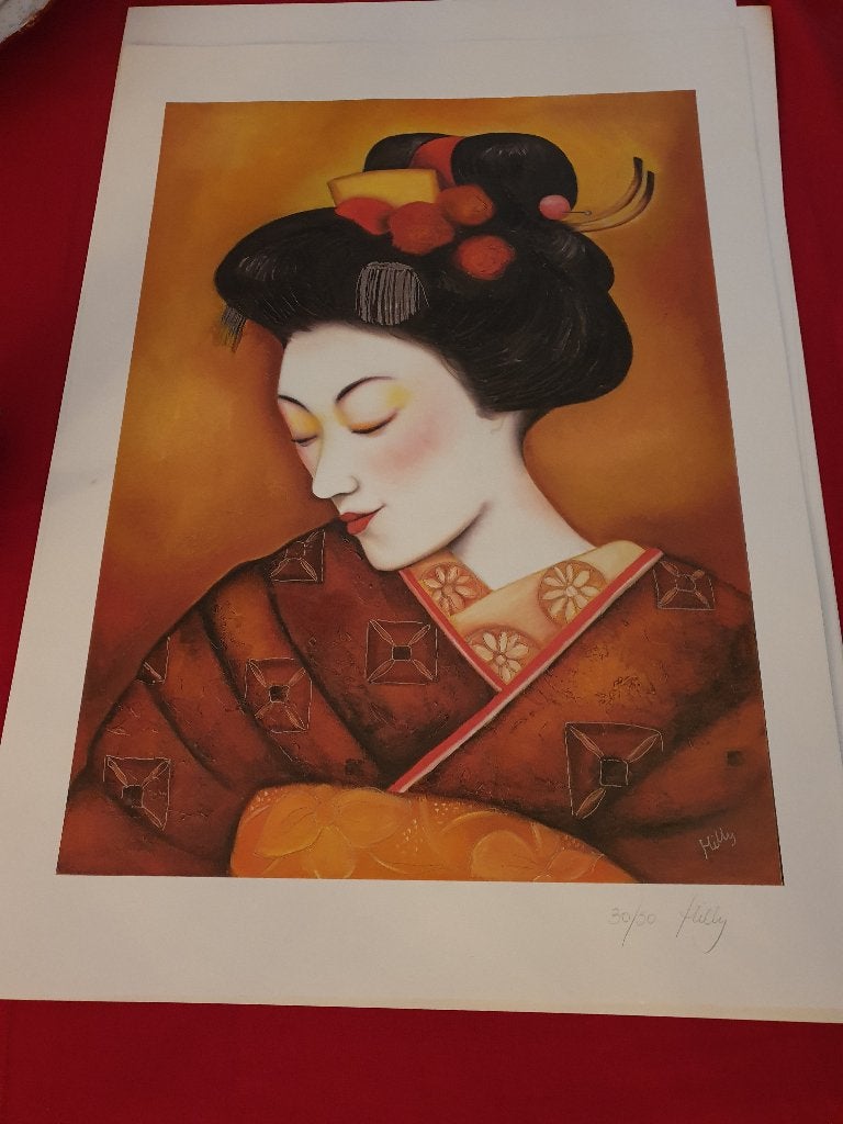 litho van geisha, Antiek en Kunst, Kunst | Litho's en Zeefdrukken, Gesigneerd, Ophalen of Verzenden, Portret en Figuren, Lithografie