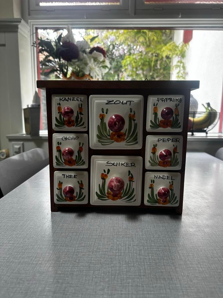 Vintage kruidenkastje met keramische lades, Ophalen of Verzenden