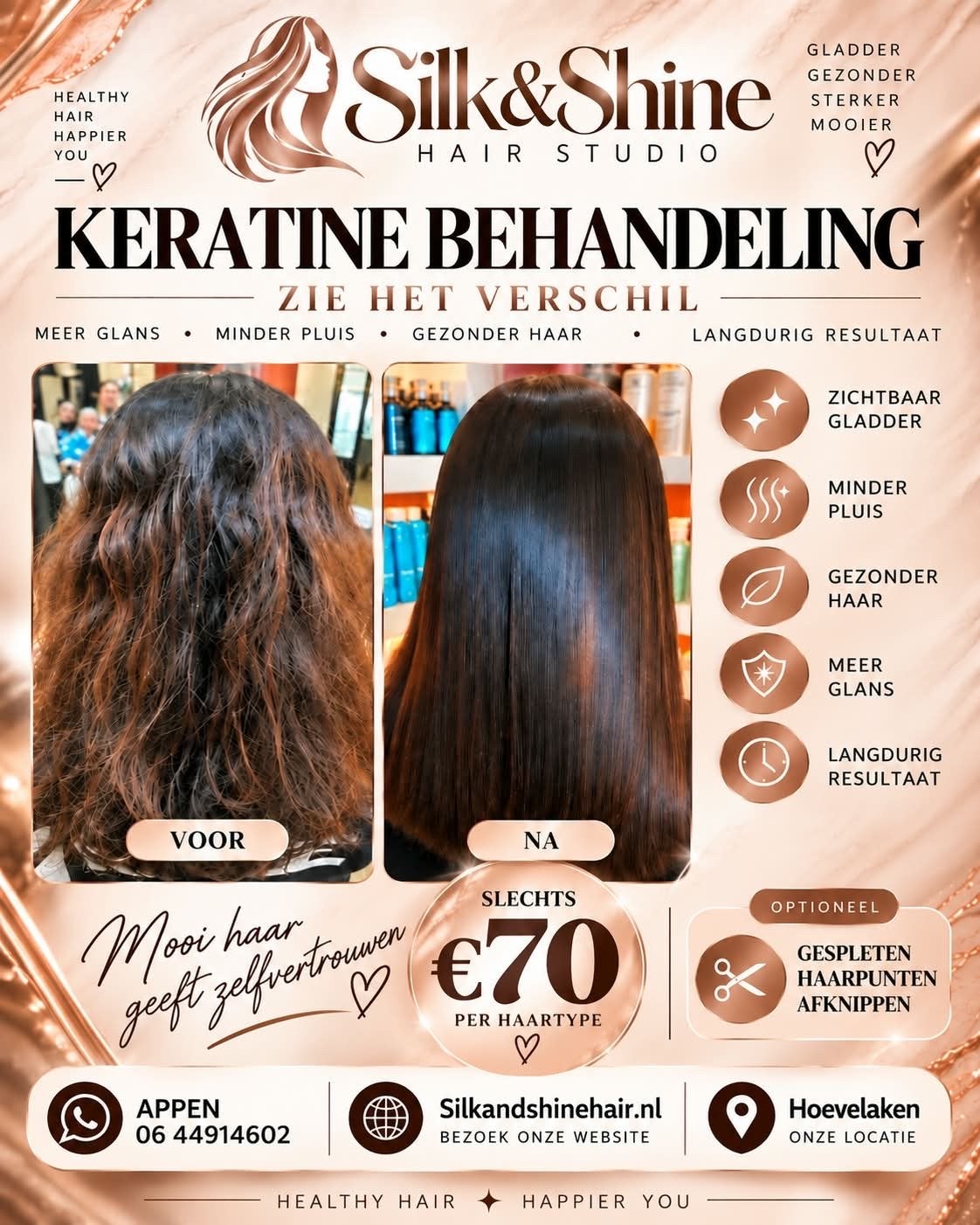 Keratine Behandeling - Zijdezacht en Pluisvrij Haar, Ophalen, Nieuw, Haarverzorger of -hersteller