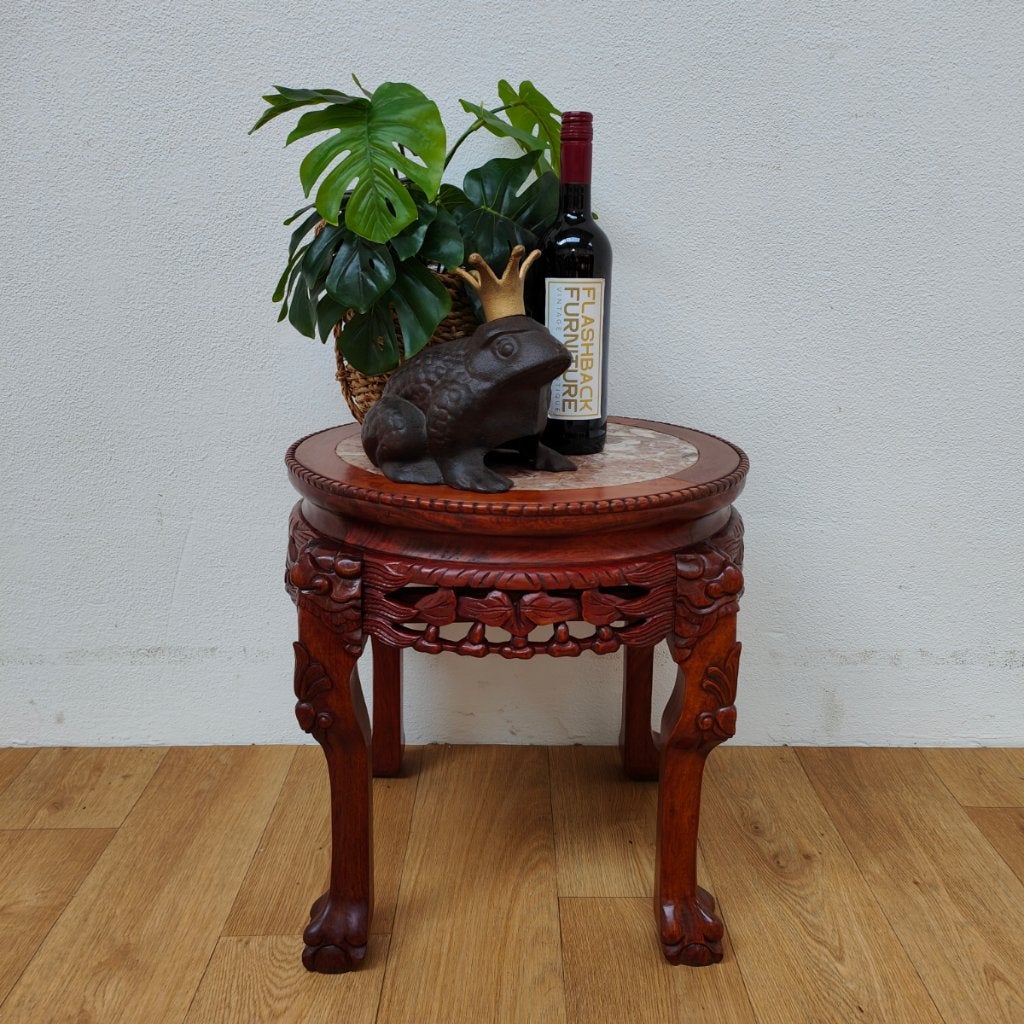 Antiek Chinees bijzettafeltje plantentafeltje met marmer, Gebruikt, Info@flashbackfurniture.nl, Rond, Flashback Furniture