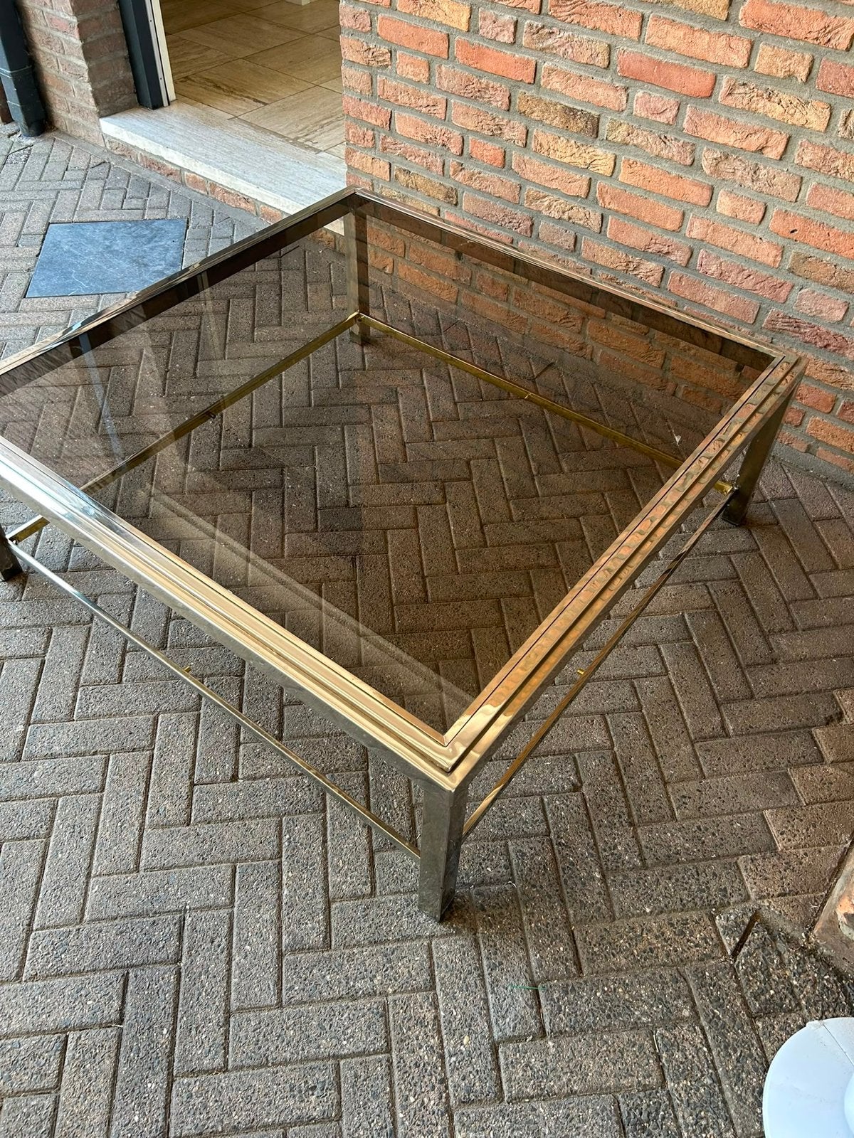 Salontafel glas en metaal, 50 – 75, Gebruikt, Vierkant, Glas