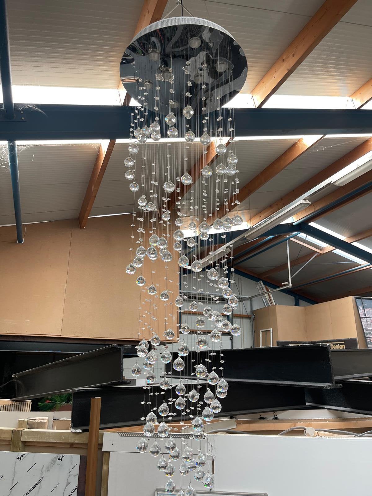 Schitterende hanglamp 200cm, Huis en Inrichting, Lampen | Kroonluchters, Ophalen of Verzenden, Zo goed als nieuw, Glas