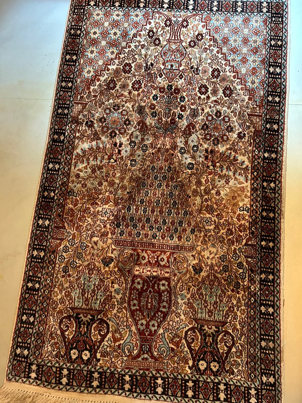 Perzische tapijt zijde, Huis en Inrichting, Ophalen, Gebruikt, Rechthoekig, 200 cm of meer