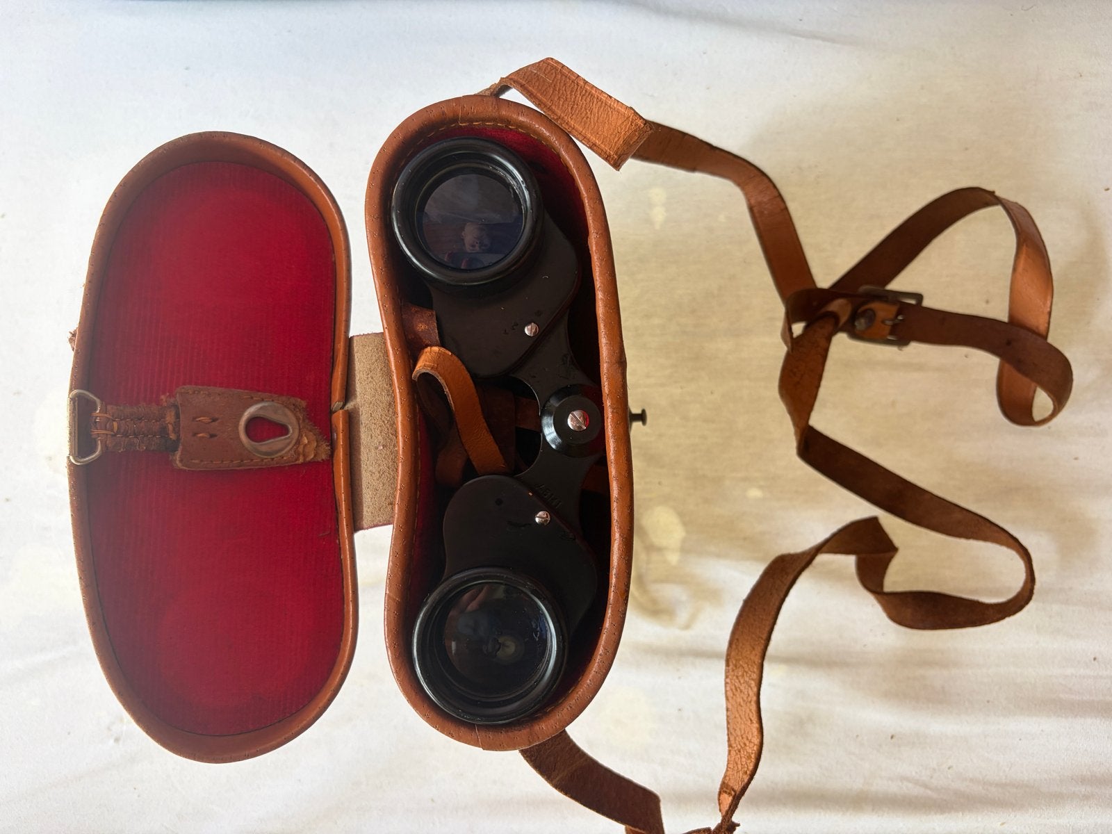 Argus 8x30 verrekijker met leren tas en riem, Gebruikt, 8 tot 12x, Met hoes of tas, Porro (met knik)