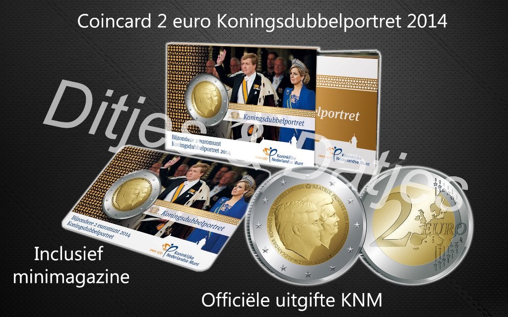 2 euro Koningsdubbelportret 2014 UNC in coincard met boekje, Ophalen of Verzenden, Koningin Beatrix, Euro's