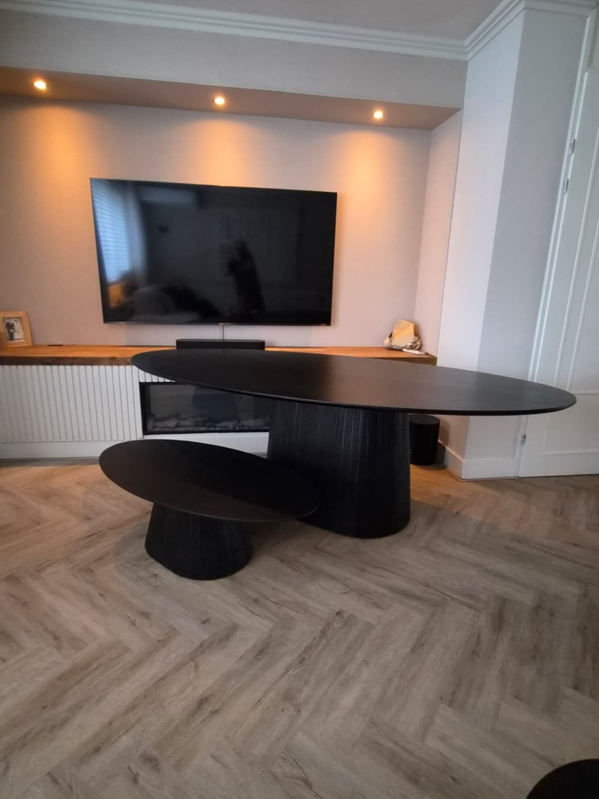 Japandi Ovale eettafel 240 cm ovale salontafel 120 cm, Ophalen, 50 tot 100 cm, Vijf personen of meer, Japanfi