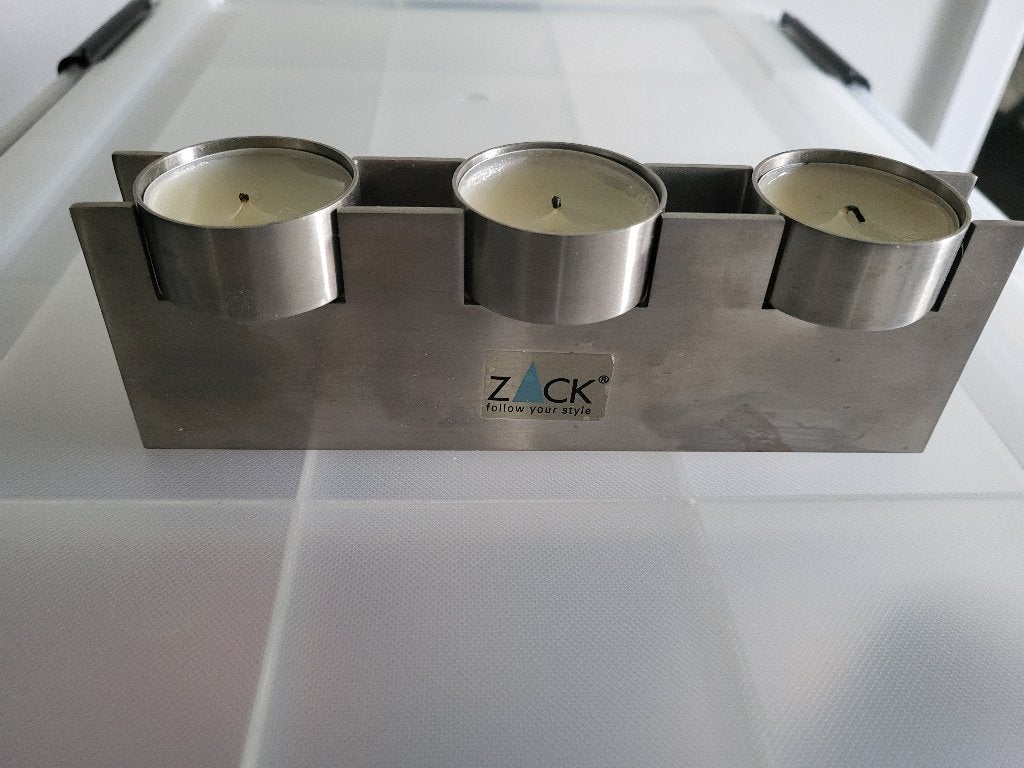 Zack Inox theelichthouder voor 3 theelichtjes, Gebruikt, Overige merken, Waxinelichthouder, Ophalen of Verzenden