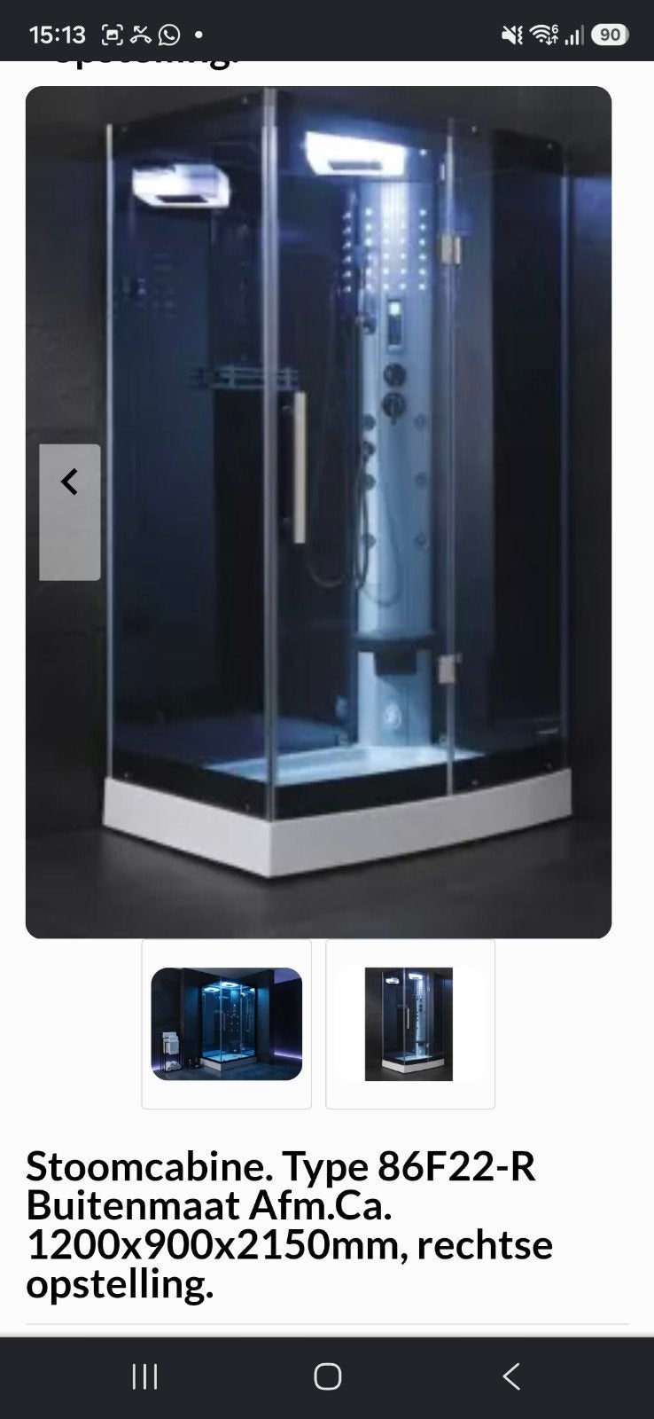 Stoomcabine / douchse type 86F22 rechtse, Ophalen, Nieuw, Met douche
