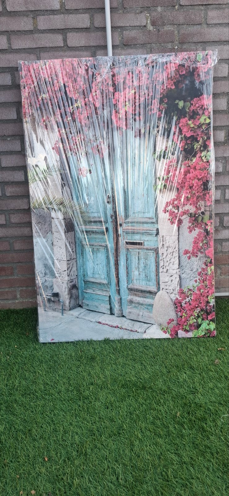 Canvas schilderij met oude deur en bloemen, Huis en Inrichting, Woonaccessoires | Schilderijen, Tekeningen en Foto's, Ophalen