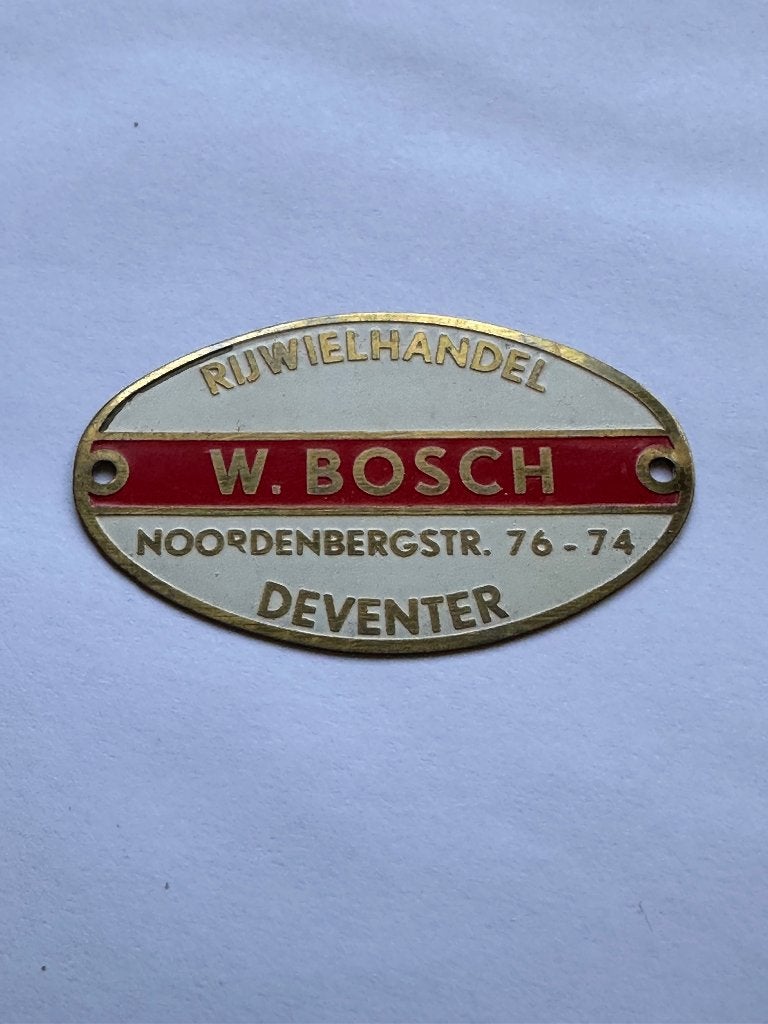 Spatbordplaatje W. Bosch Deventer rijwiel spatbord plaatje., Overige merken, Ophalen of Verzenden, Oldtimerfiets, Gebruikt
