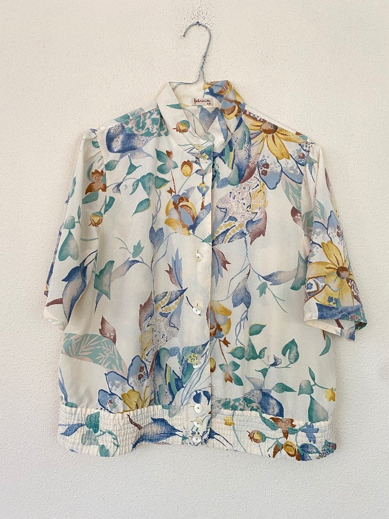 Vintage blouse geel bloemenprint, Ophalen, Geel, Maat 42/44 (L), Vintage