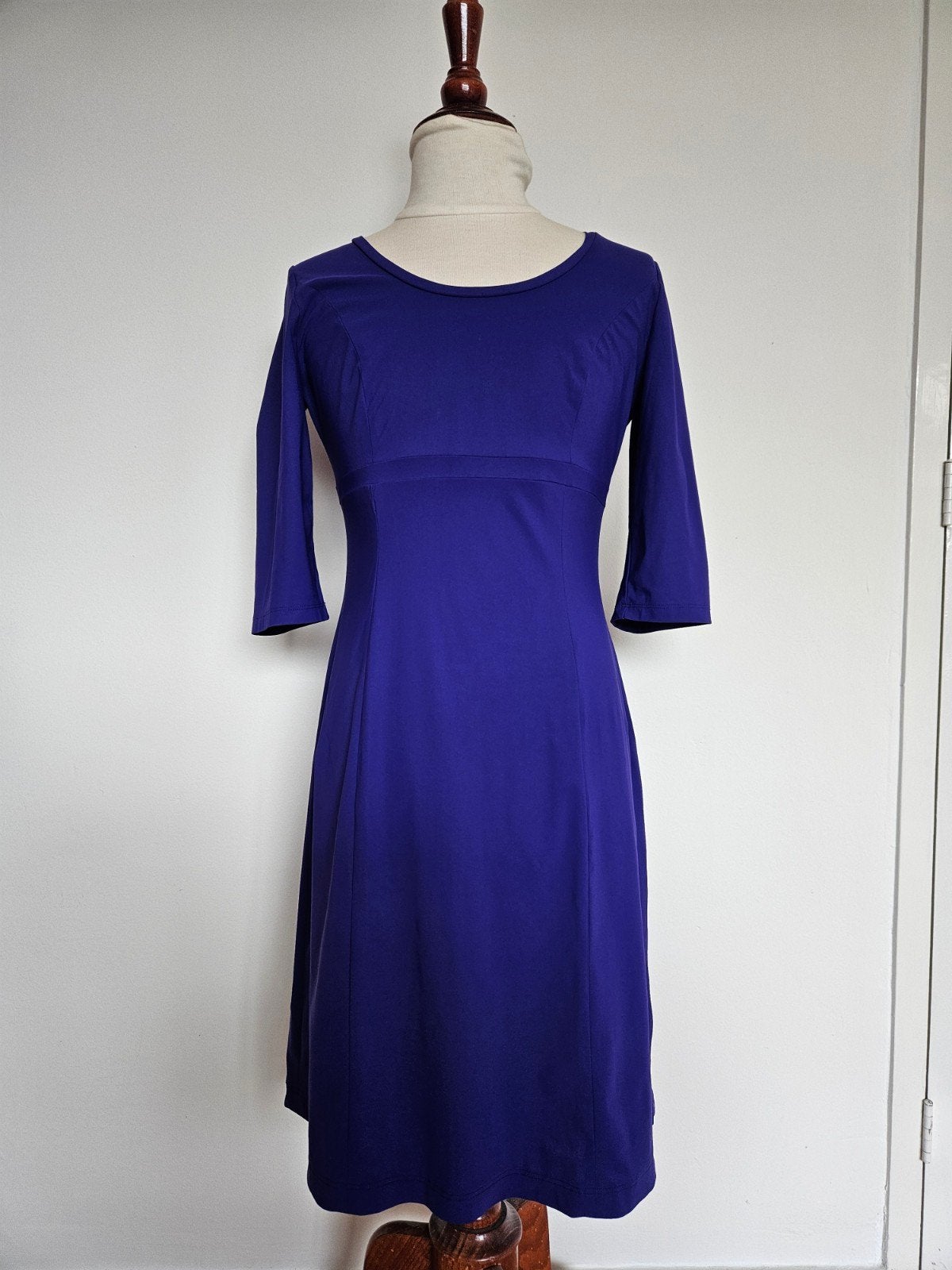 Ladress jurk, M, travelstof, zgan, Kleding | Dames, Jurken, Ophalen of Verzenden, Zo goed als nieuw, Blauw, Knielengte