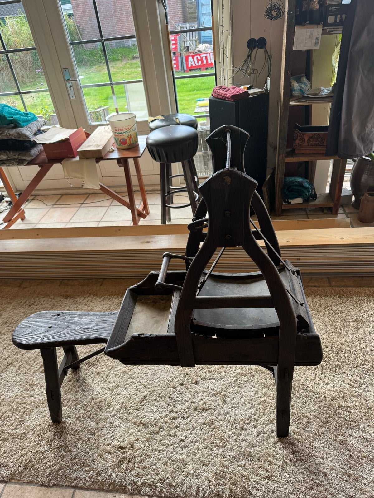 Antieke wolkaardmachine - Uniek decoratief stuk, Antiek en Kunst, Ophalen