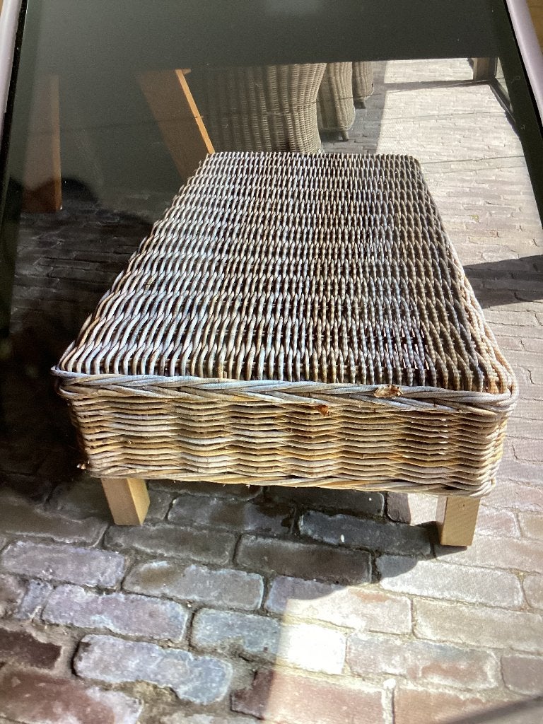 Rieten salontafel bank tuin / veranda, Ophalen, Zo goed als nieuw, Rechthoekig, Overige materialen
