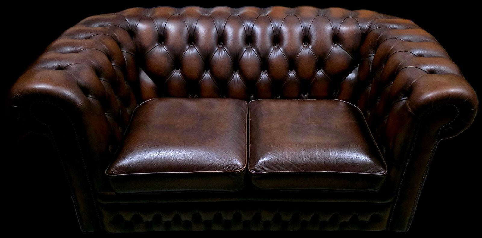 Luxe Chesterfield 2-zitsbank - Bruin Leer + BEZORGING GRATIS