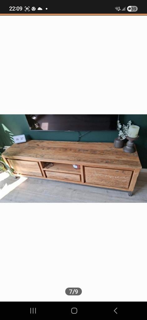 Industrieel  teak houten tvmeubel, Ophalen, Zo goed als nieuw, 25 tot 50 cm, Minder dan 100 cm