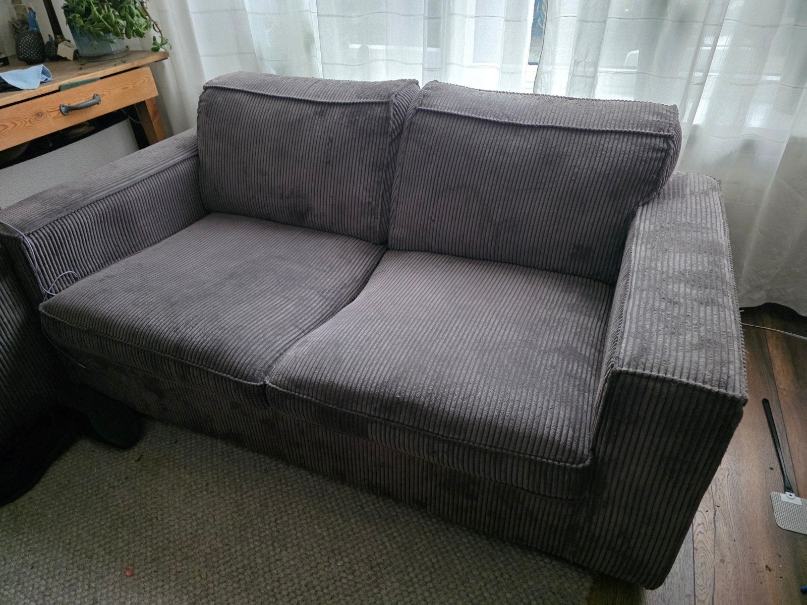 2 en 3 persoons bank ribstof, Ophalen, Gebruikt, 75 tot 100 cm, Rechte bank