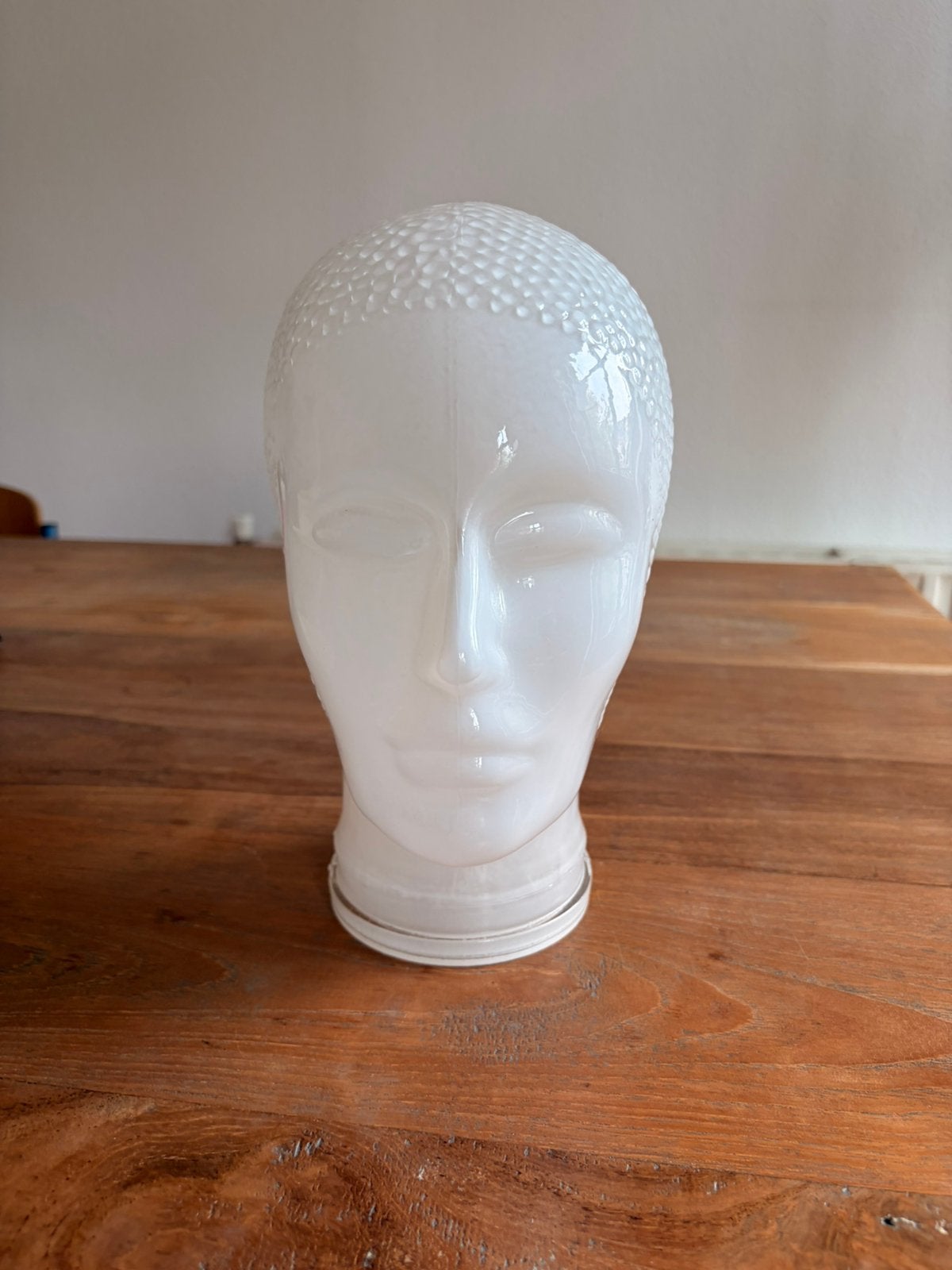 Jaren 80 glazen koptelefoonhoofd van melkglas – vintage, Ophalen, Pop/figuur, Wit, Glas