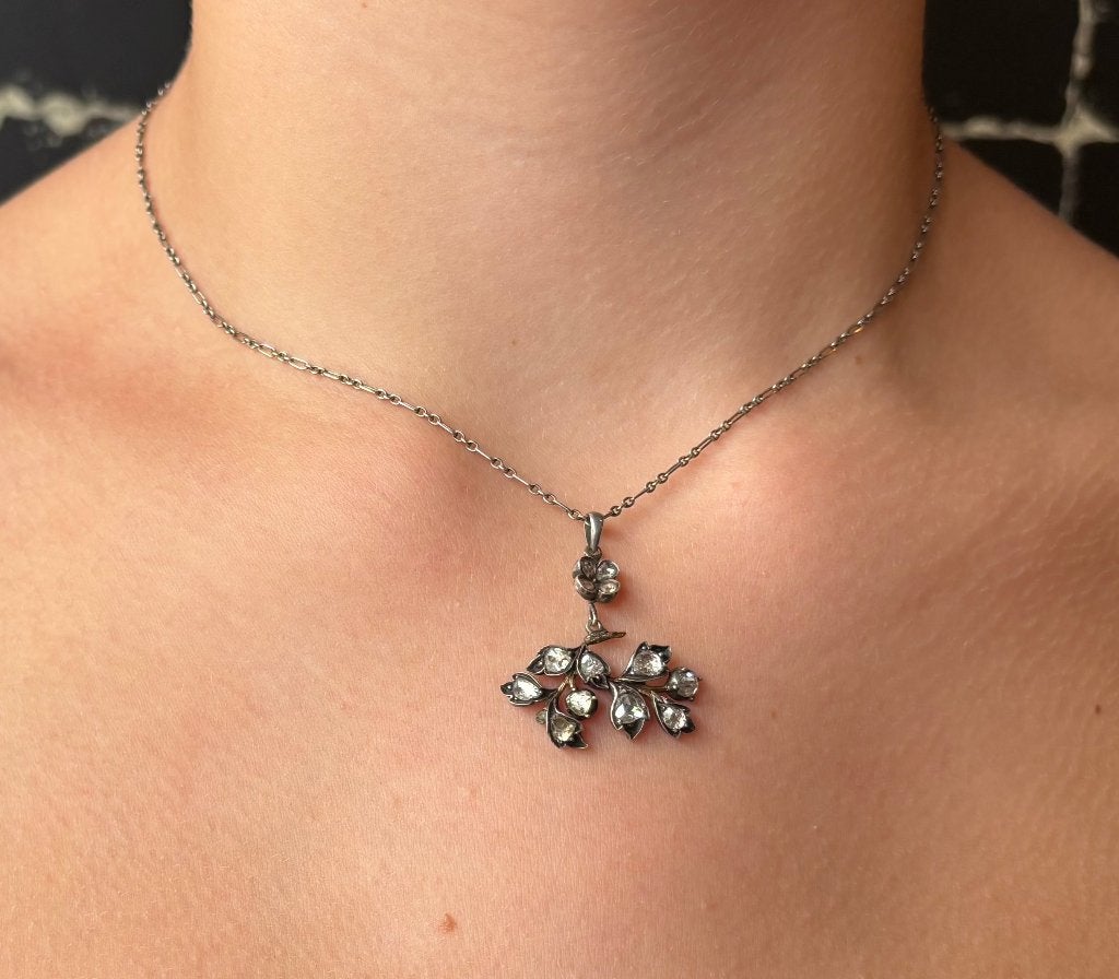 Diamanten fraaie 14k gouden hanger ketting zilver antiek, Verzenden, Goud, Ketting, Met edelsteen