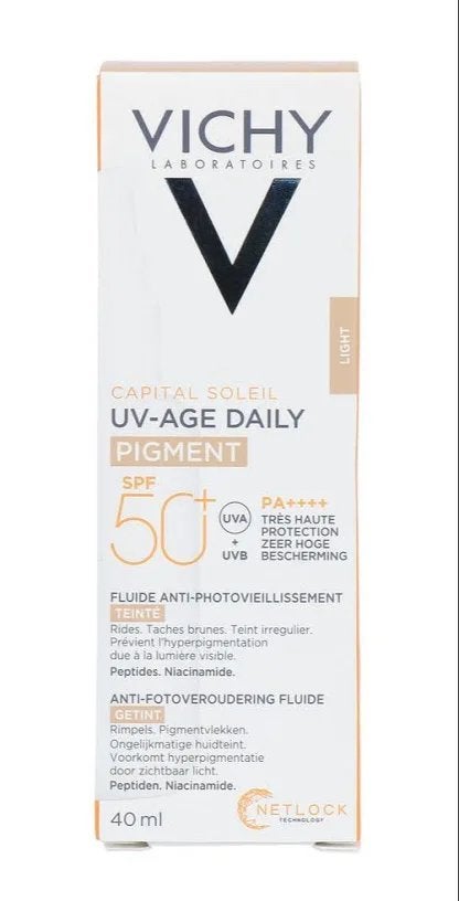 Vichy Capital Soleil UV-Age Daily SPF50+ Getint Light 40ml, Verzenden, Nieuw, Gehele gezicht, Verzorging