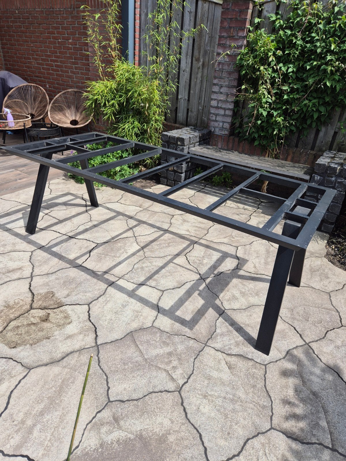 Zwart aluminium tuintafel onderstel, Tuin en Terras, Ophalen, Gebruikt, Rechthoekig, Aluminium