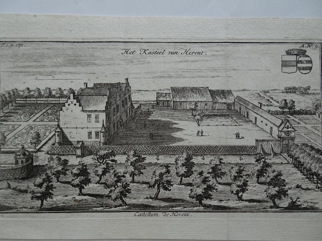ets het kasteel van Herent, bij Leuven, Harrewijn, 1706, Antiek en Kunst, Verzenden, Architectuur, Gravure, Origineel