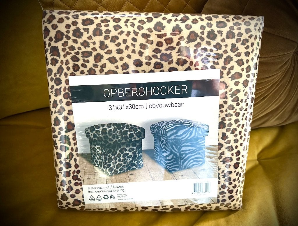 Panter poef hocker opberg doos box zitje kruk nieuw 31 x 31, Minder dan 50 cm, Verzenden, Nieuw, Minder dan 50 cm