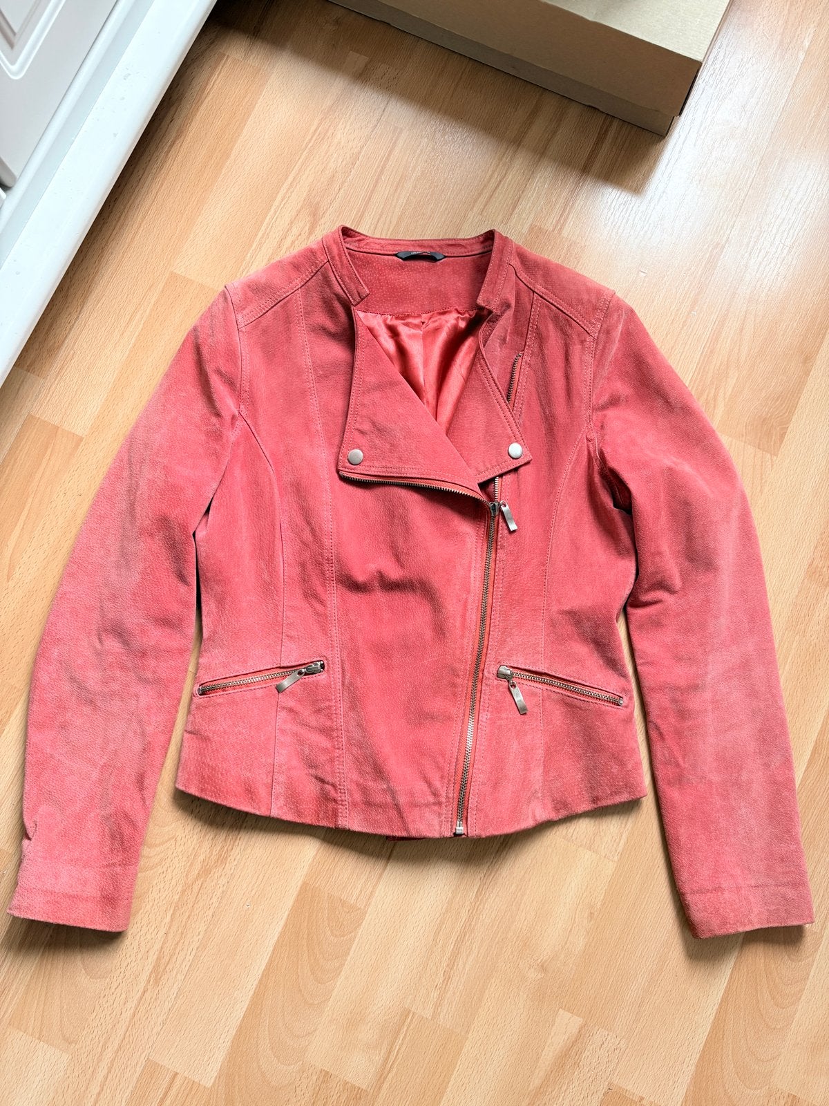 Mooi lichtrood leren jasje van HEMA - Maat M, Ophalen of Verzenden, Zo goed als nieuw, Maat 38/40 (M), Rood