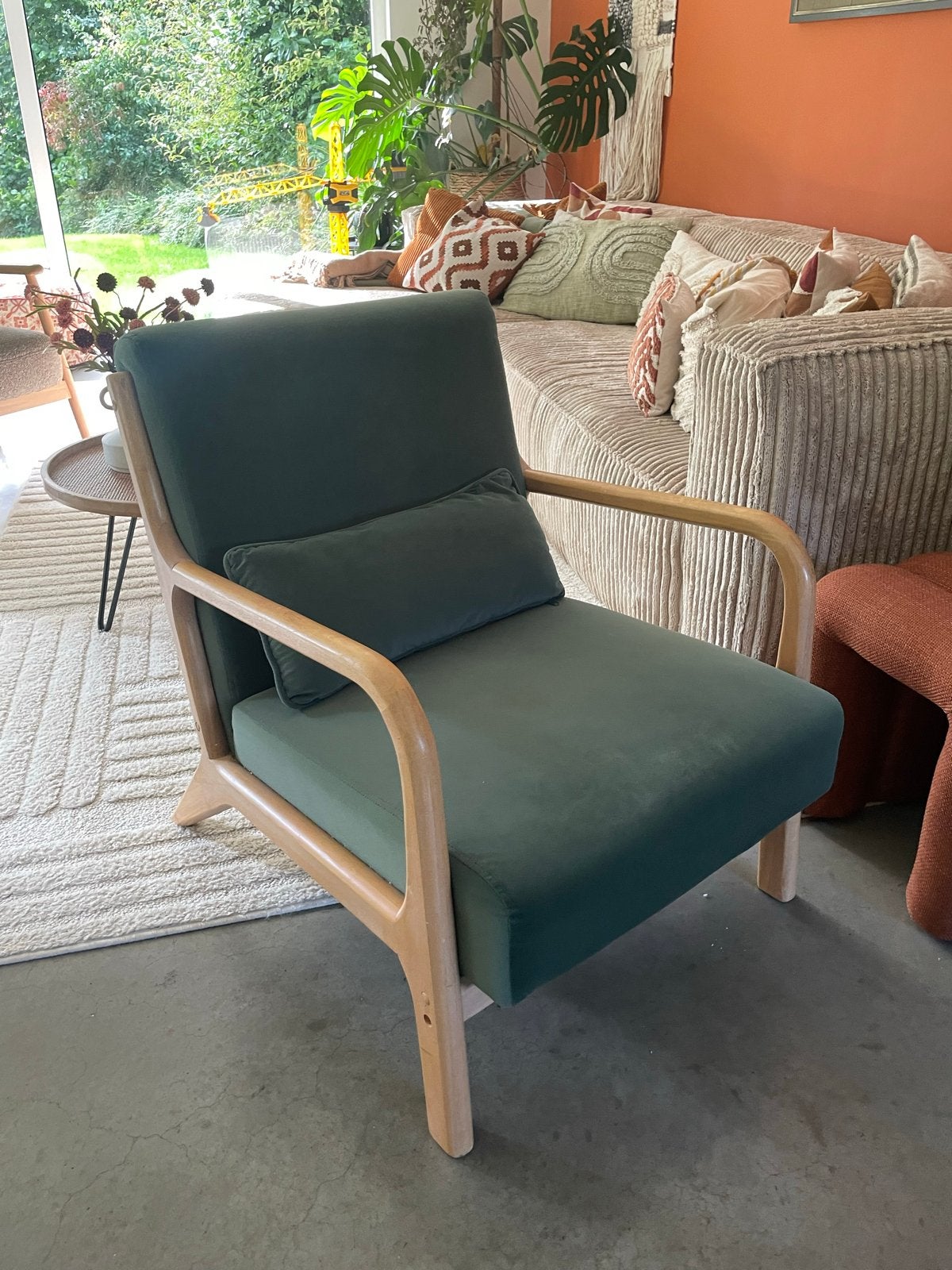 Woood Mark fauteuil fluweel groen, Ophalen, Gebruikt, Hout