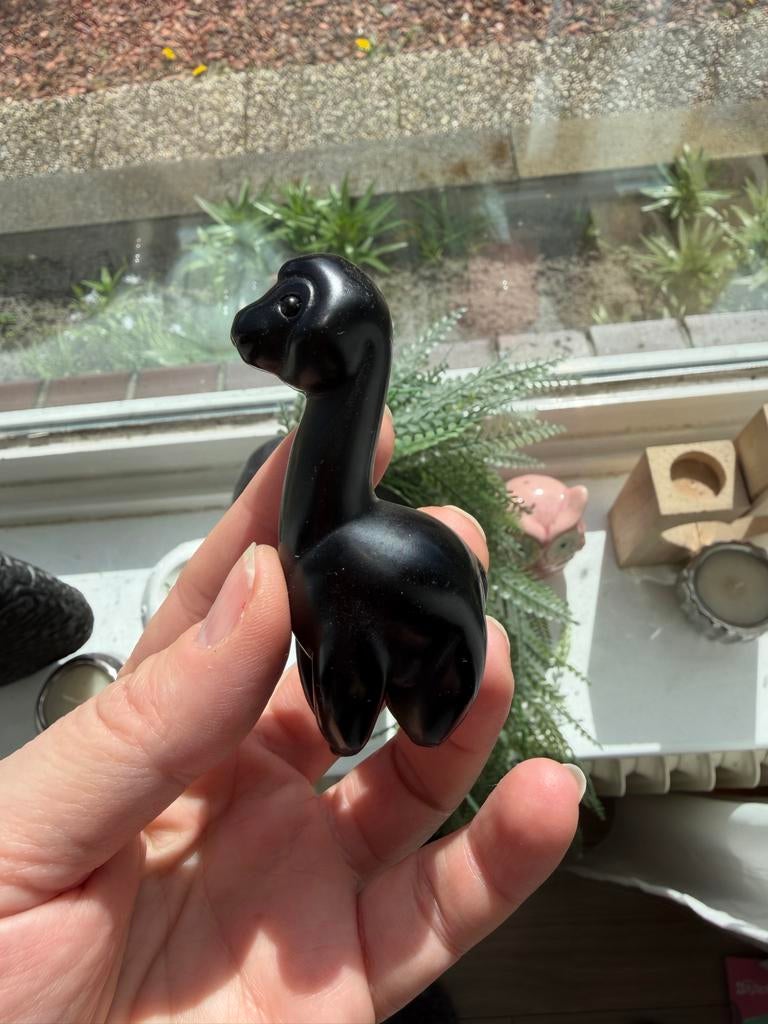 Zwarte Obsidiaan Lama Beeldje - 67g, 8cm, Ophalen of Verzenden, Mineraal