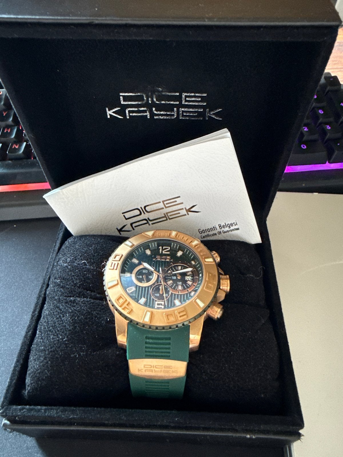 Dice Kayek Horloge - Roségoud met Groene Band, Overige merken, Overige materialen, Polshorloge, Kunststof