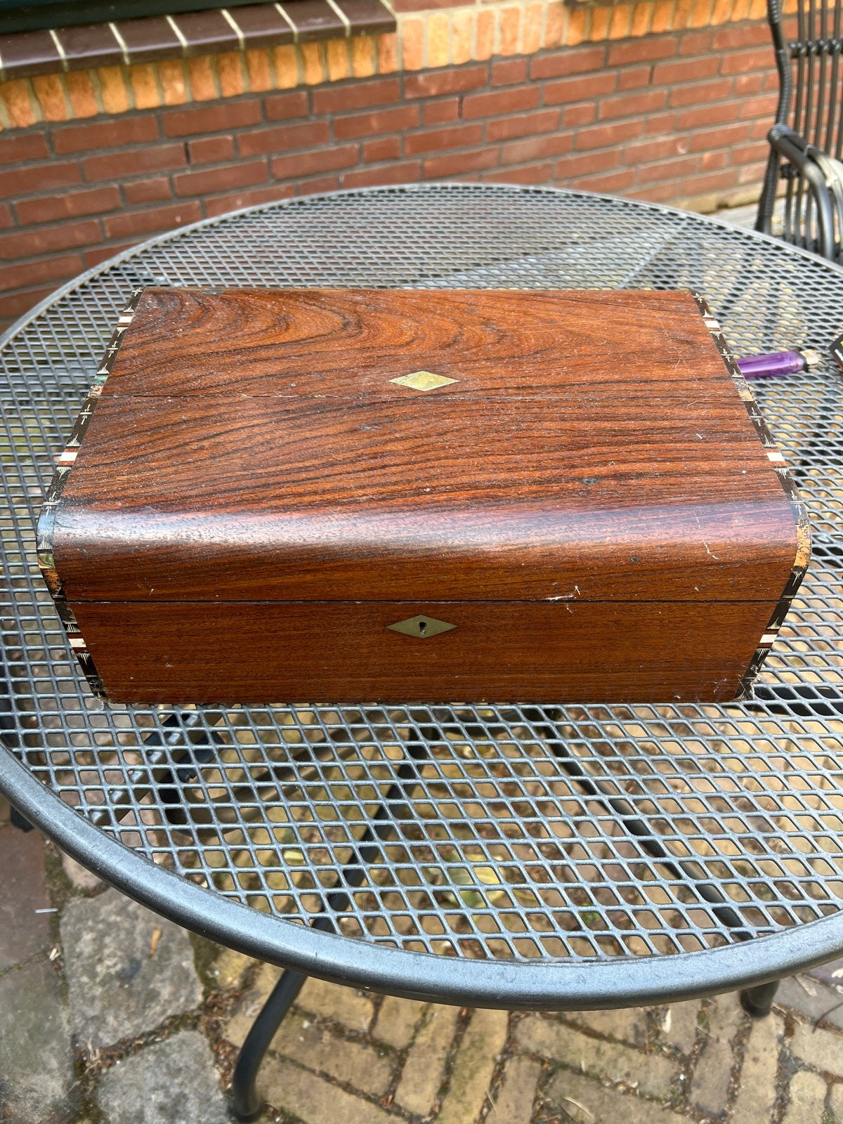 Antieke houten schrijfdoos met fluwelen interieur, Ophalen