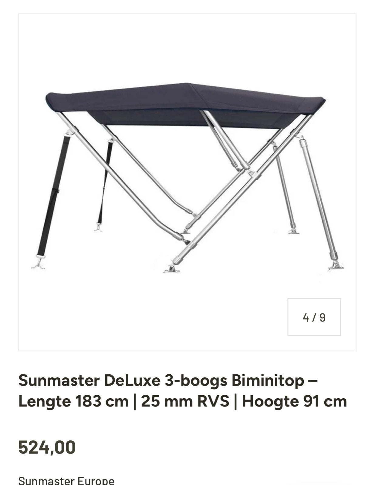 Sunmaster De Luxe 3-boogs Biminitop - Antraciet, Ophalen of Verzenden, Nieuw, Overige typen