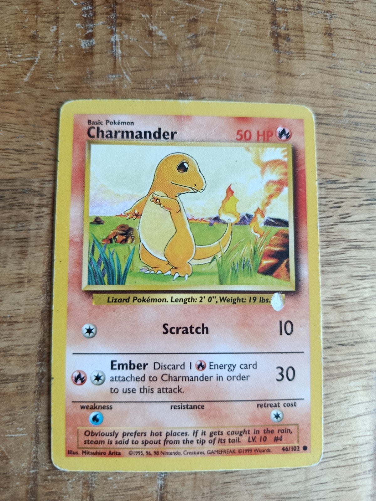 Beschadigde Pokémon kaart: Charmander (Base Set 46/102), Hobby en Vrije tijd, Ophalen of Verzenden, Gebruikt, Losse kaart