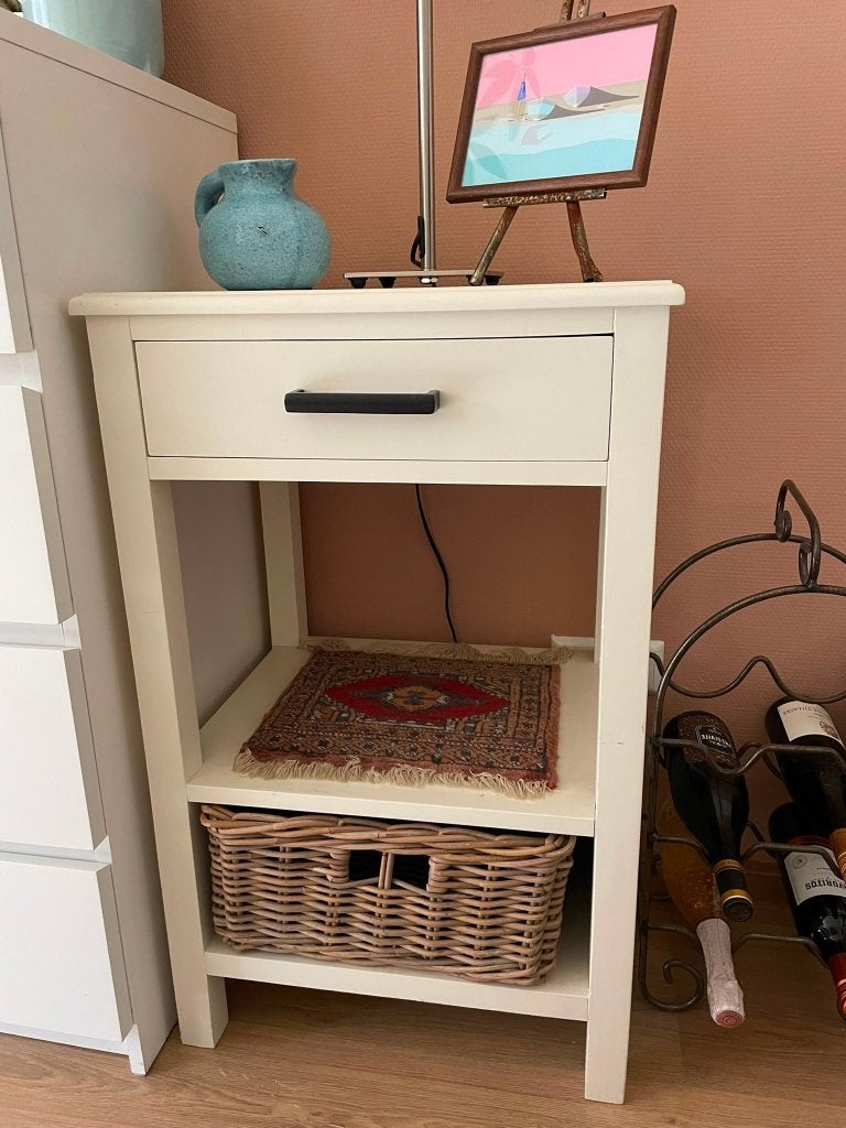 Wit Bijzettafeltje / Nachtkastje, Ophalen, Minder dan 55 cm, Landelijk / tijdloos, Vierkant