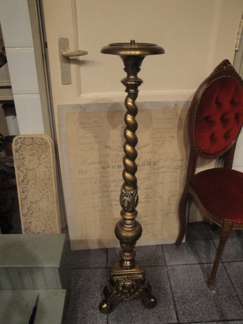 Antieke bronzen gedraaide zuil/plantenstandaard, Antiek en Kunst, Ophalen, Koper of Brons
