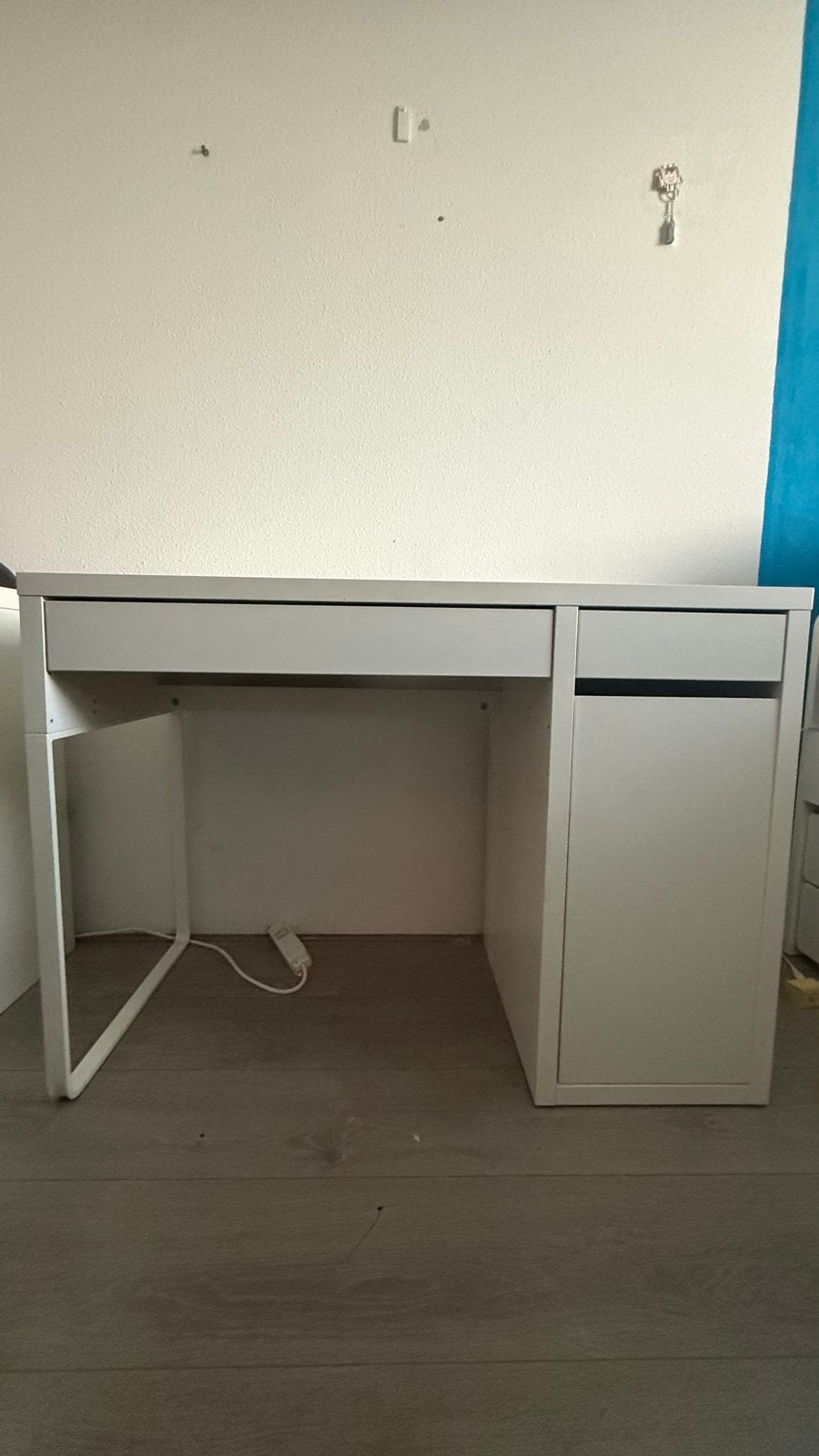 Wit bureau met laden en kastje (Ikea Micke), Ophalen, Gebruikt, Met lades, Spaanplaat of MDF