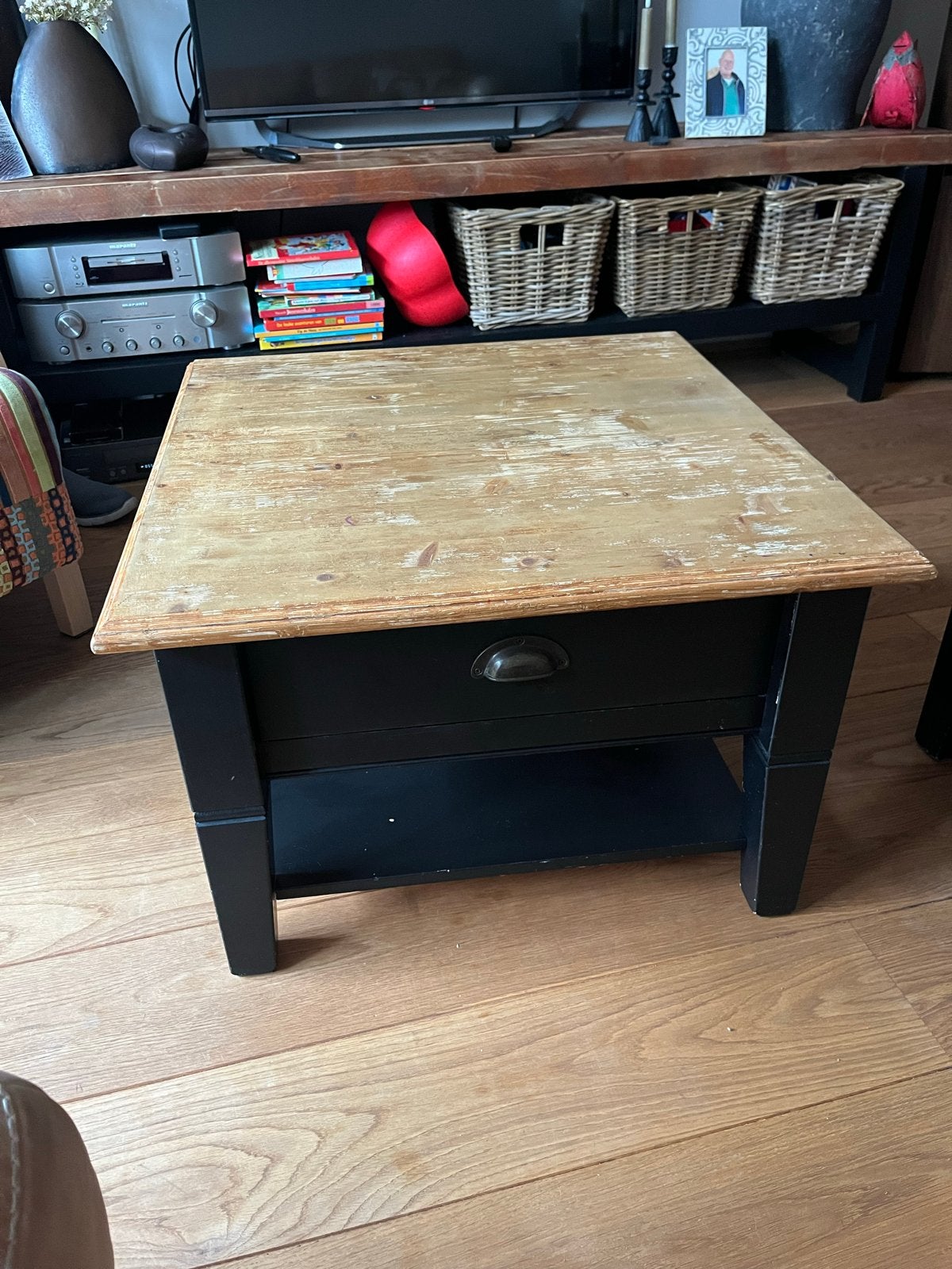 Set van 2 Salon Tafels met Lades - Zwart/Bruin Hout, Ophalen, Gebruikt, Vierkant, 50 tot 100 cm