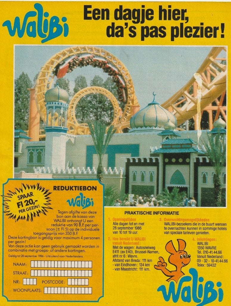 Retro reclame 1986 Walibi pretpark een dagje plezier, Verzenden, Overige typen