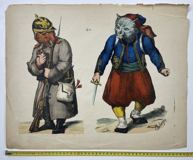prent litho laat 19e eeuw, Verzamelen, Ophalen of Verzenden, Voor 1940, Gebruikt, Overige onderwerpen