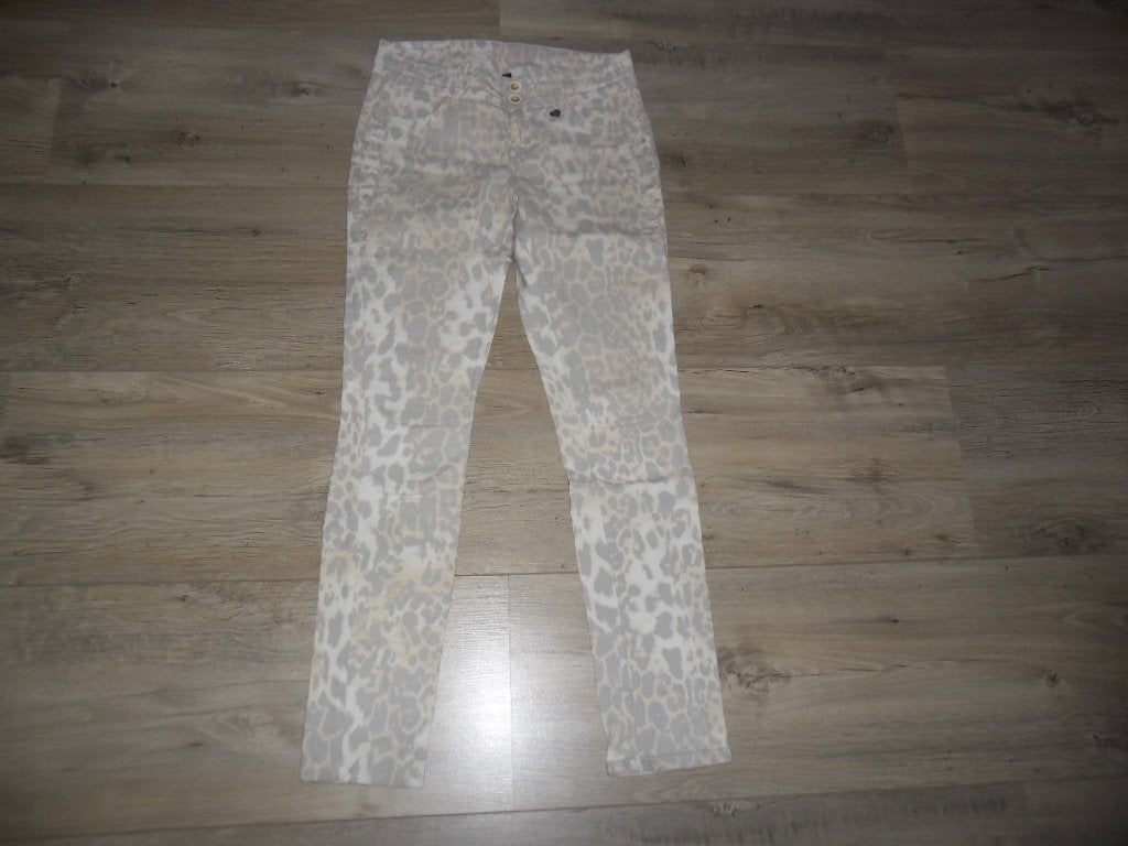 Anna Scott Denim Grijs/Beige Broek Met Animal Print Maat 38, Maat 38/40 (M), Beige, Anna Scott, Ophalen of Verzenden
