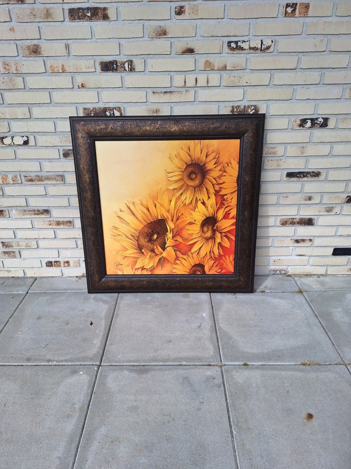 schilderij zonnebloem, Huis en Inrichting, Schilderijlijst, 90 cm, 90 cm, Ophalen of Verzenden