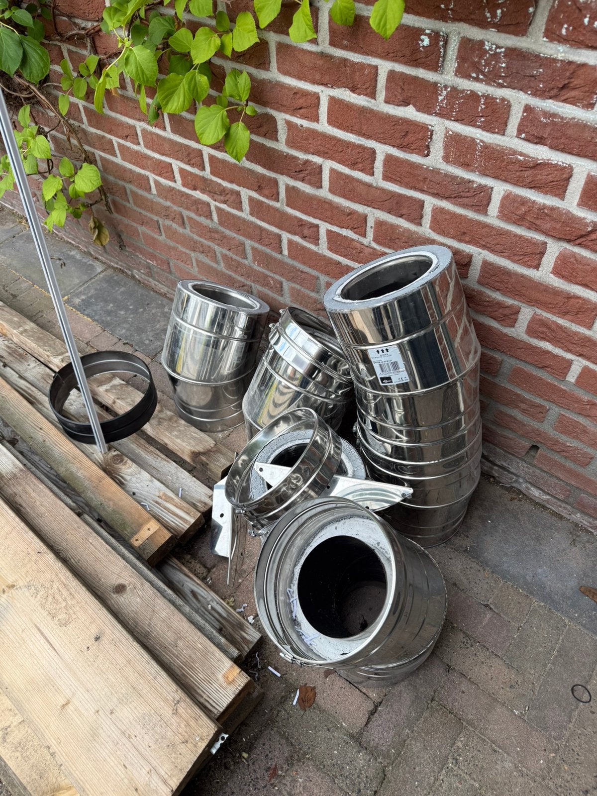 RVS Dubbelwandige Kachelpijp / Schouwdelen Ø150 mm, Doe-het-zelf en Verbouw, Buizen en Afvoer, Ophalen, Afvoer, Zo goed als nieuw