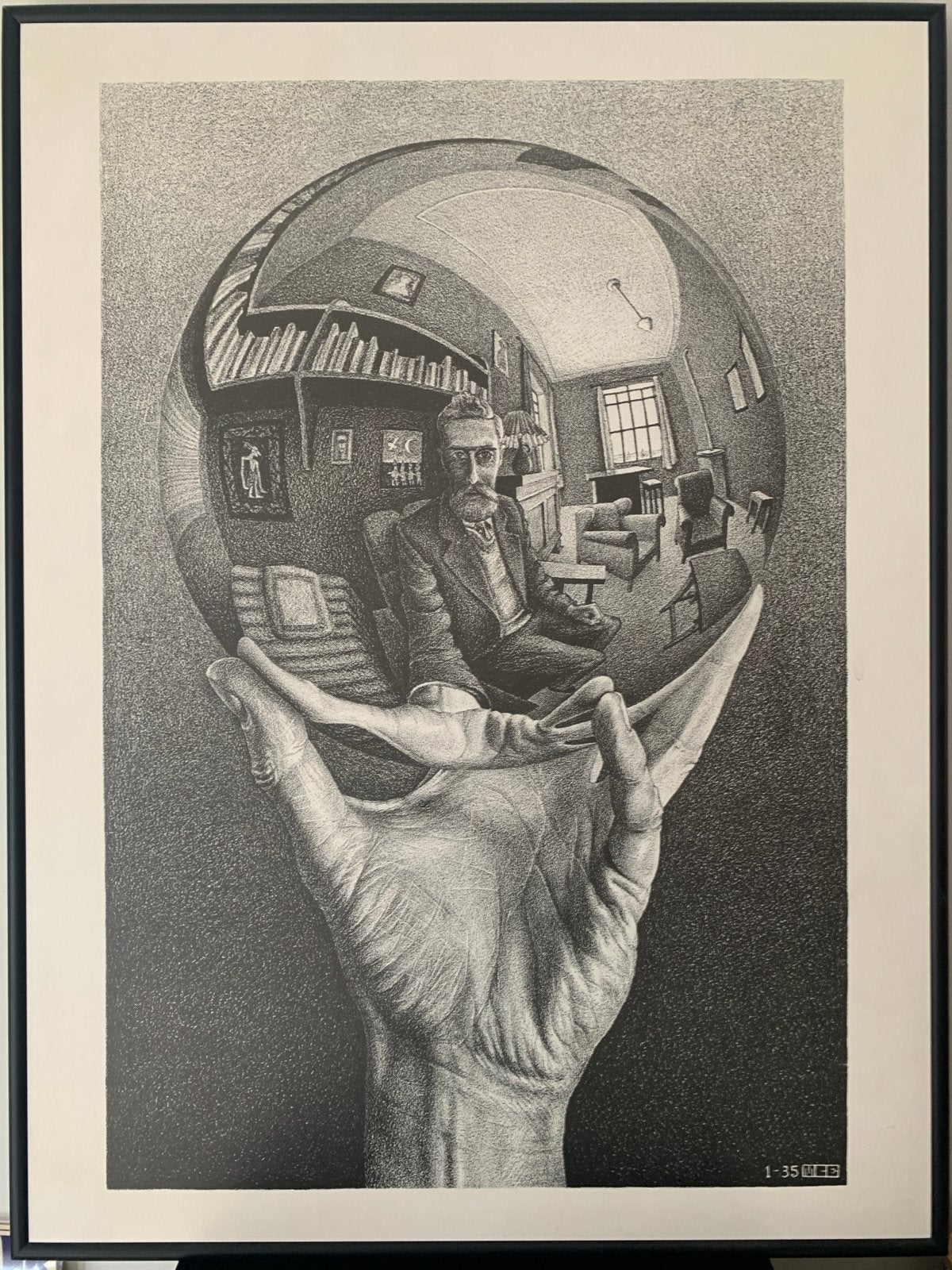 M.C. Escher - Zelfportret in spiegelende bol - Atelier Rome, Antiek en Kunst, Ophalen of Verzenden