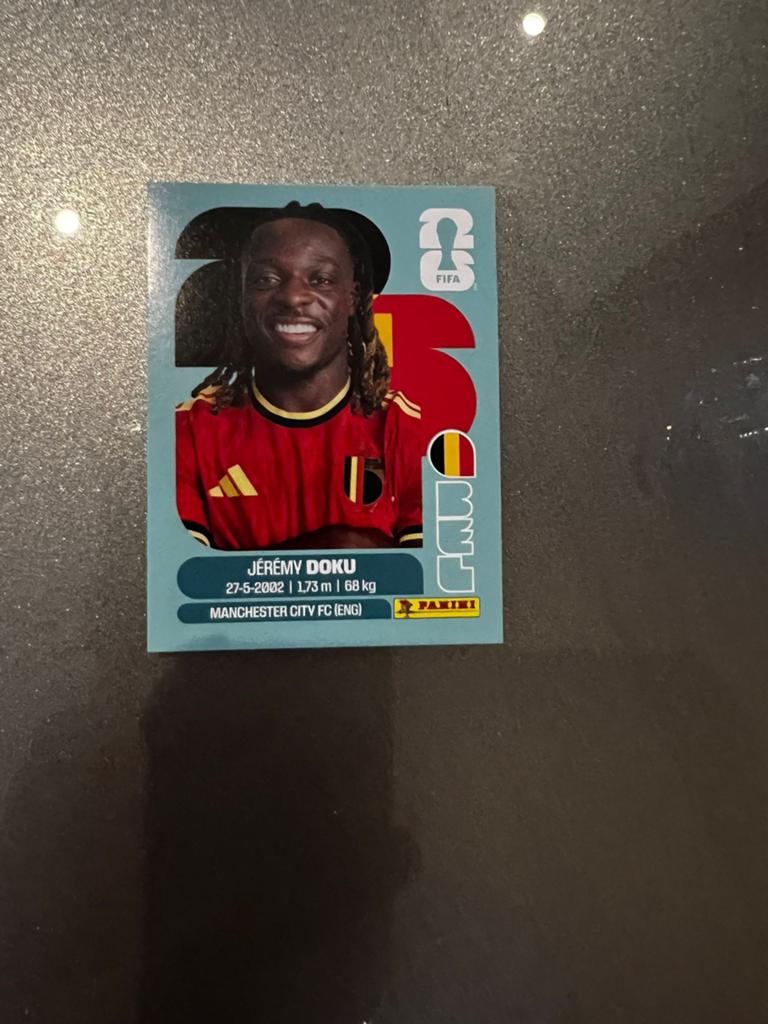 Jeremy Doku Rookie Belgie WK 2026 Panini, Hobby en Vrije tijd, Stickers en Plaatjes, Ophalen of Verzenden, Zo goed als nieuw, Sticker
